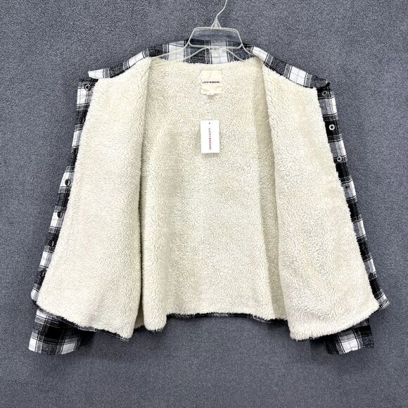 Lucky Brand Jacket Womens XL White Black Buffalo Plaid‎ Fleece Flannel - Picture 3 of 16